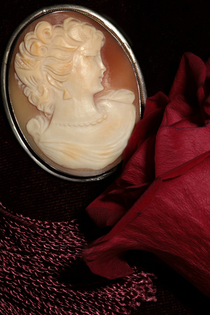 cameo  female face profile medallion jewelry macro shotの写真素材
