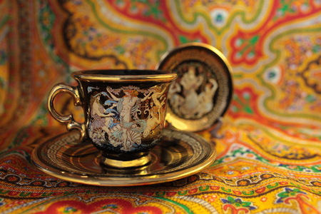 Greek gods on the coffee cup  close toの写真素材