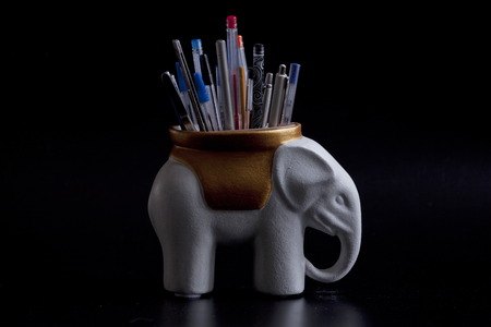 creative stationery Elephant holder pencils and pens still lifeの写真素材