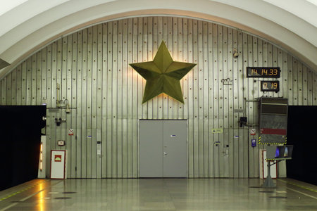 Metro Station five-pointed star in the wall subway tunnel symbol of Satanのeditorial素材