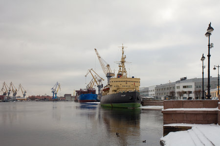 St. Petersburg, Russia, 16 March 2018, Icebreaker Krasin at the pier, built in 1916