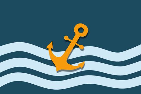 Flat blue water, marine greeting card with anchor,Travel conceptの写真素材