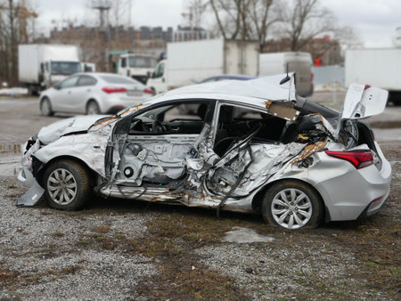 St. Petersburg, Russia April 3, 2019 terrible car accident Hyundai Solaris airbags did not workのeditorial素材