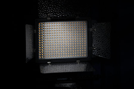 led spotlight with reflectors on black backgroundの写真素材