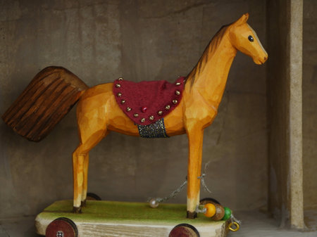 horse gurney handmade wooden toyの写真素材