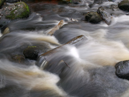 rocky river, fast flow of water long exposureの写真素材