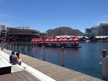 Santas on the water at Darling harbourの素材