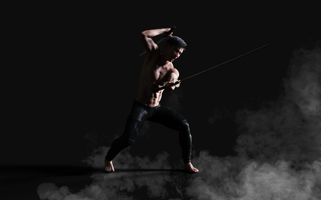 3d Illustration Human Portrait Of A Handsome Muscular Ancient Warrior With A Sword Included Clipping Pathの写真素材