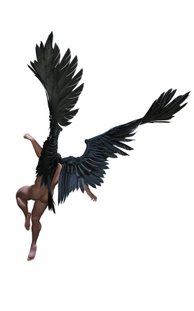 3d Illustration Demon Wings, Black Wing Plumage Isolated on White Background with Clipping Path.の写真素材