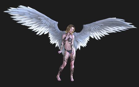3d Illustration The Heaven Angel Wings, White Wing Plumage Isolated on Black Background with Clipping Path.の写真素材