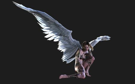 3d Illustration The Heaven Angel Wings, White Wing Plumage Isolated on Black Background with Clipping Path.の写真素材