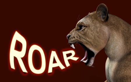 3d Illustration Close-up of a Lioness roaringの写真素材