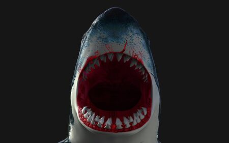 World's biggest great white shark isolate on black background, 3d Illustration, 3d Render
