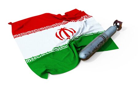 Concept of war between USA and Iran. 3d illustration Iran flag and nuclear for the concept:  War as America.の写真素材