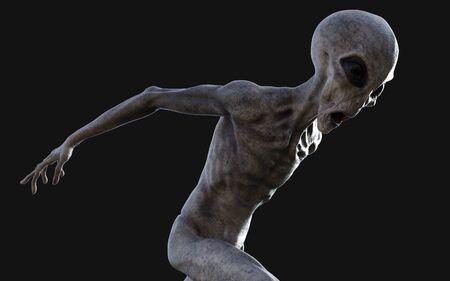 3d Illustration  a gray alien on dark background   .の写真素材