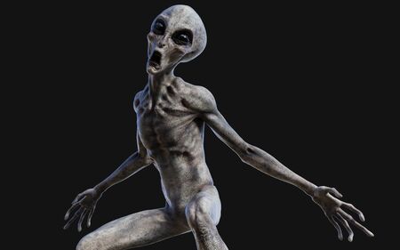 3d Illustration  a gray alien on dark background   .の写真素材