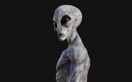 3d Illustration  a gray alien on dark background   .の写真素材