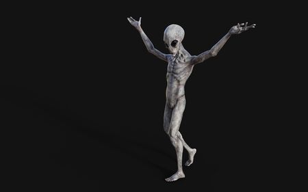 3d Illustration  a gray alien on dark background   .