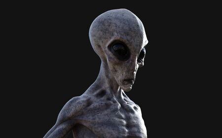 3d Illustration  a gray alien on dark background   .