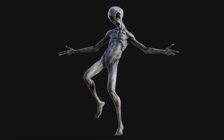 3d Illustration  a gray alien on dark background   .
