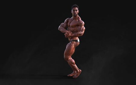3d Illustration bodybuilder man posing. Beautiful sporty male power guy. Fitness muscle man with clipping path. Sport concept.の写真素材