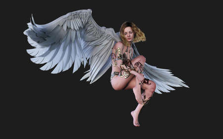 The Heaven Angel Wings, White Wing Plumage Isolated on Black Background   .