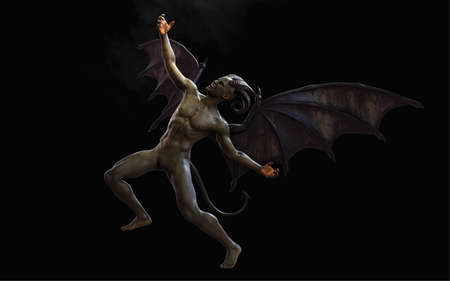 Fantasy 3d Illustration of Demon and Devil and Dark Wingsの写真素材