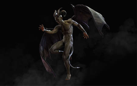 Fantasy 3d Illustration of Demon and Devil and Dark Wings