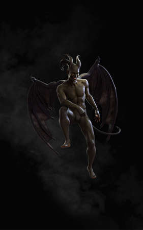 Fantasy 3d Illustration of Demon and Devil and Dark Wingsの写真素材