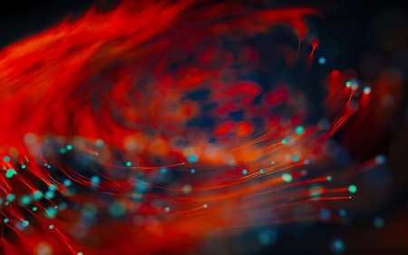 Abstract background with the movement of luminous particles. Digital technology connection concept.