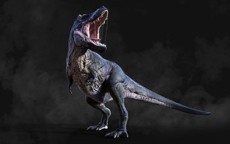 3d Illustration of Dangerous Tyrannosaurus Rex Acts and Poses Isolated on Black Background with...