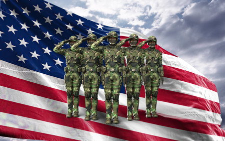United States of America military forces group on United States of America flag backgroundの写真素材