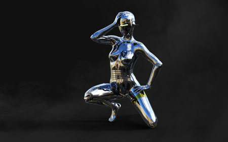 Cyborg woman in futuristic style on a dark background. 3d renderingの写真素材