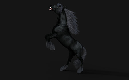 Black horse with black mane on black background. 3D renderingの写真素材
