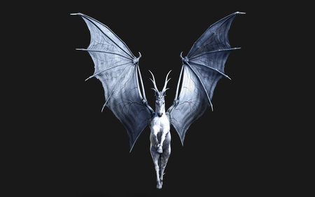3D rendering of a fantasy horse isolated on black backgroundの写真素材