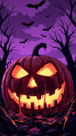 Halloween pumpkins in the forest. Vector illustration for your designの素材