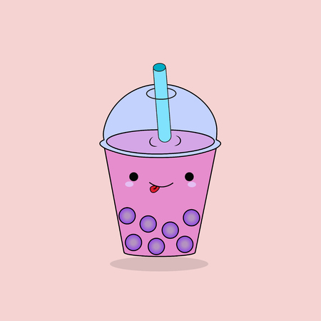 Cartoon cocktail of blueberries on a pink backgroundのイラスト素材