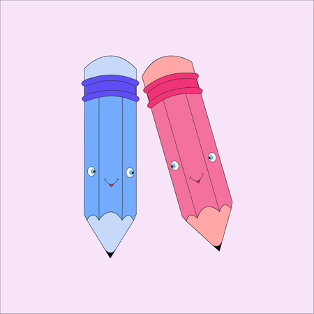 Two cheerful multicolored pencilsのイラスト素材