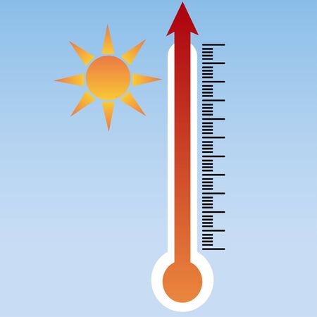 Thermometer of hot temperature with a pattern of the sun.のイラスト素材