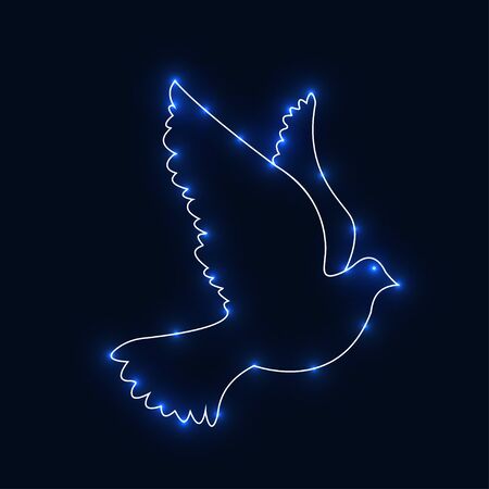 The dove consists of luminous points. Vector illustration of a starry sky. The construction of the light connection.のイラスト素材