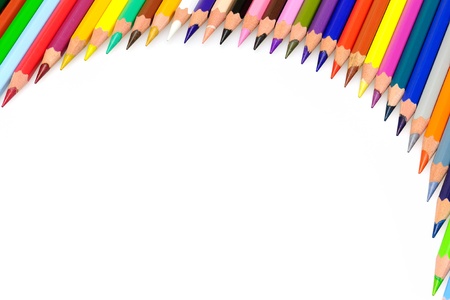 Frame of coloured pencils on white background. Frame of coloured pencils on white background.