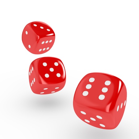 Three red dice on white background  Computer generated imageの写真素材