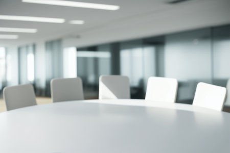 Abstract blurred interior of a empty conference room. Suitable as background for business concept. Computer generated imageの写真素材