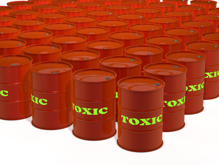 toxic waste barrels on white backgroundの写真素材