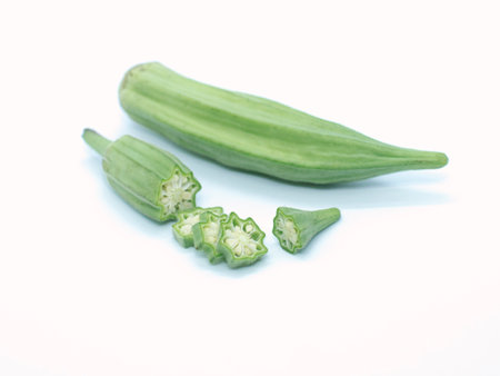 Fresh Okra sliced isolated on white background.の写真素材