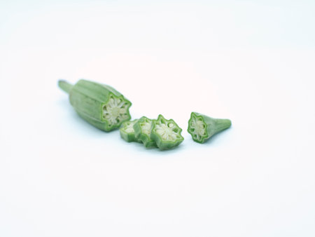 Fresh Okra sliced isolated on white background.
