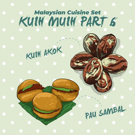 Malaysian Cuisine Food Vector Set, Traditional Cake / Kuih of Malaysia.のイラスト素材