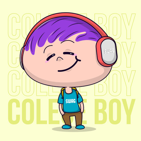 The college boy waiting for bus to classのイラスト素材