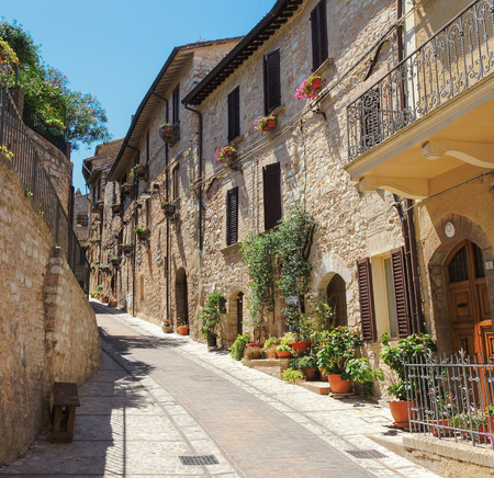 Spello, Italy. The palaces and tourist attractions of the medieval villageのeditorial素材