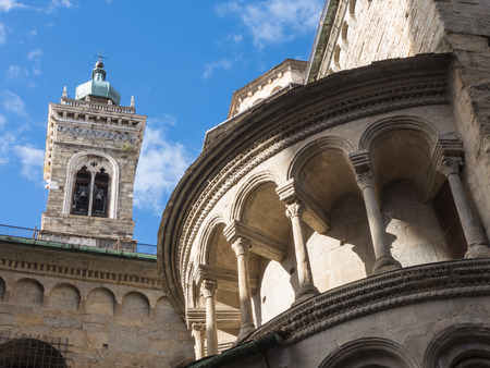 Bergamo - Old town. One of the beautiful cities in Italy. Lombardy. The bell tower and the Cathedral of Santa Maria Maggioreの写真素材